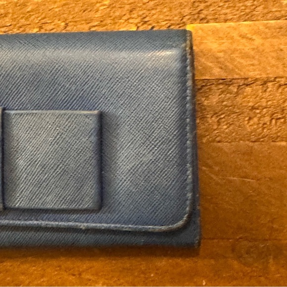 Prada Saffiano Leather Blue Ribbon Gold Long‎ Wallet Guaranteed 100% Authentic - Picture 12 of 15